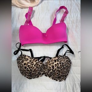 Bra bundle size 36D. Green is aerie, leopard is PINK, and the other two are VS.